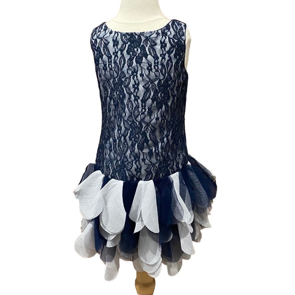 Biscotti Girls 2T Navy Silver Lace Ruffle Special Occasion Dress
